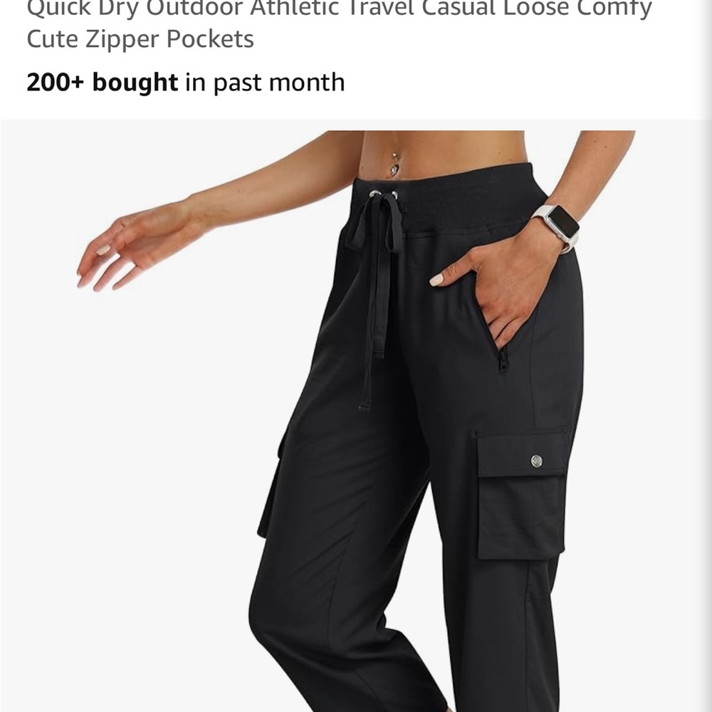 Black Women's Cargo Jogger Capris with Zipper and Drawstring